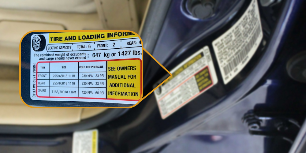 Recommended tire pressure on the door jamb