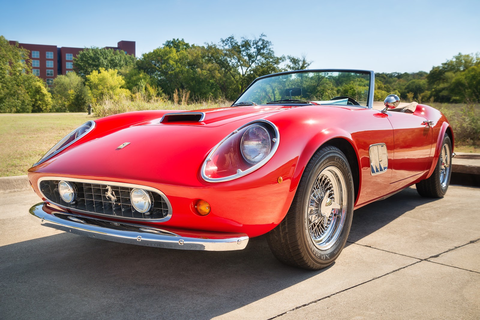 A red sports convertible muscle car