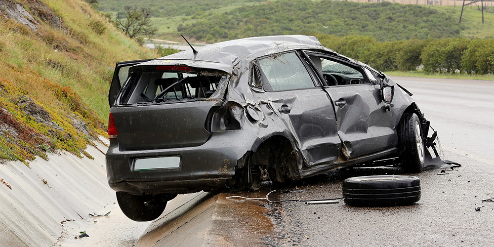 hydroplaned car after an accident
