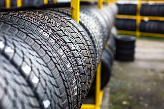 Radial tires on a rack