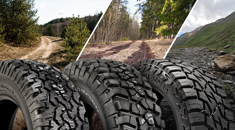 All terrain, mud terrain, and rugged terrain tires